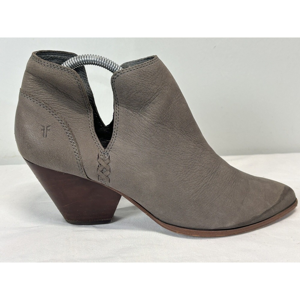 FRYE Reina Cut Out Grey Leather Ankle Boots Women's Size 10 M Booties Heel